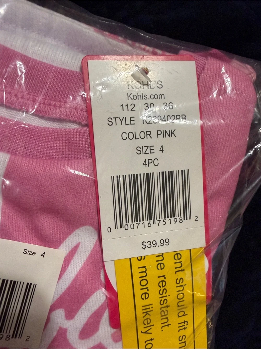 Barbie Pink & White Girls 4-Piece Snug Fit Pajama Set